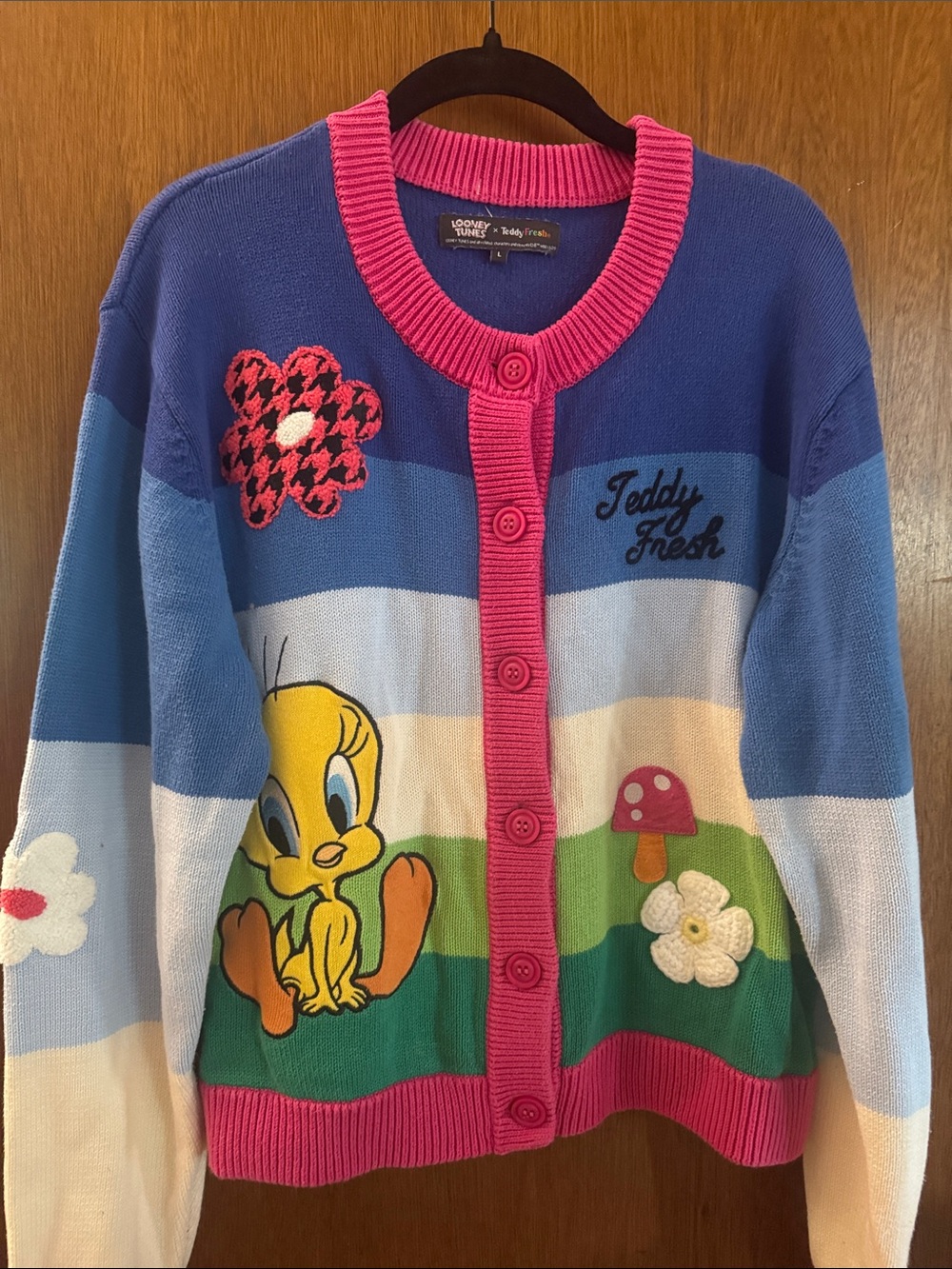 Teddy Fresh Blue, Light Blue, Pink, Green Cartoon Tweety Cardigan